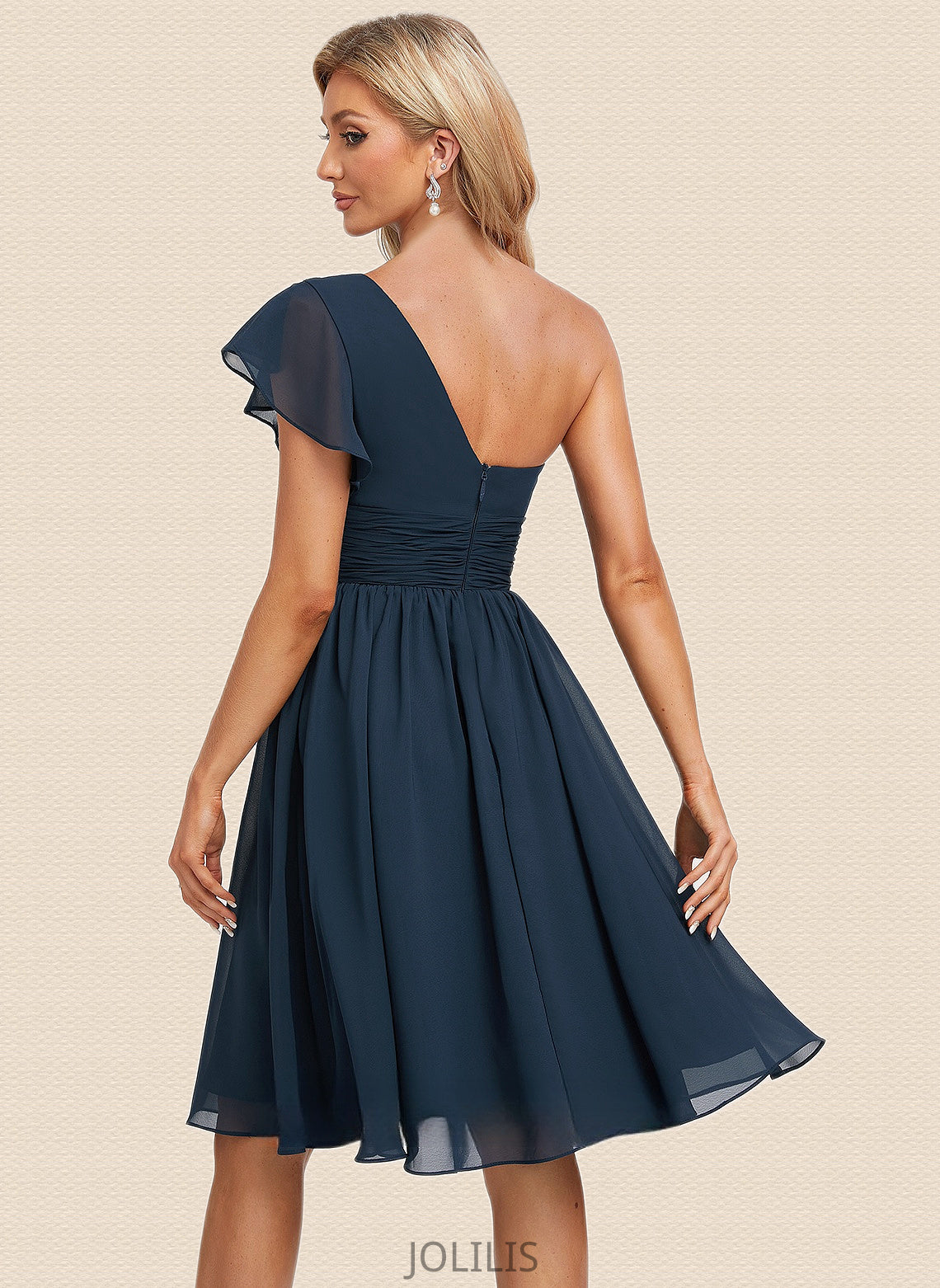 Penelope A-line One Shoulder Knee-Length Chiffon Homecoming Dress With Ruffle HIP0025722