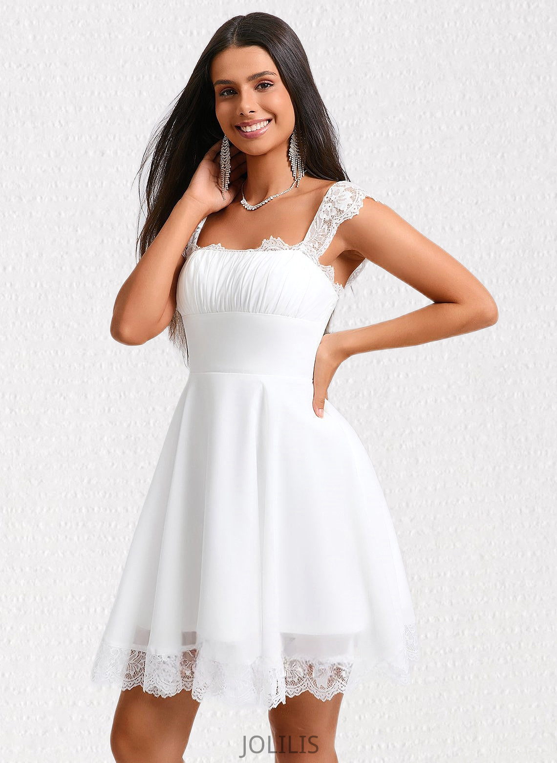 Aylin A-line Square Short Chiffon Homecoming Dress With Pleated HIP0025666