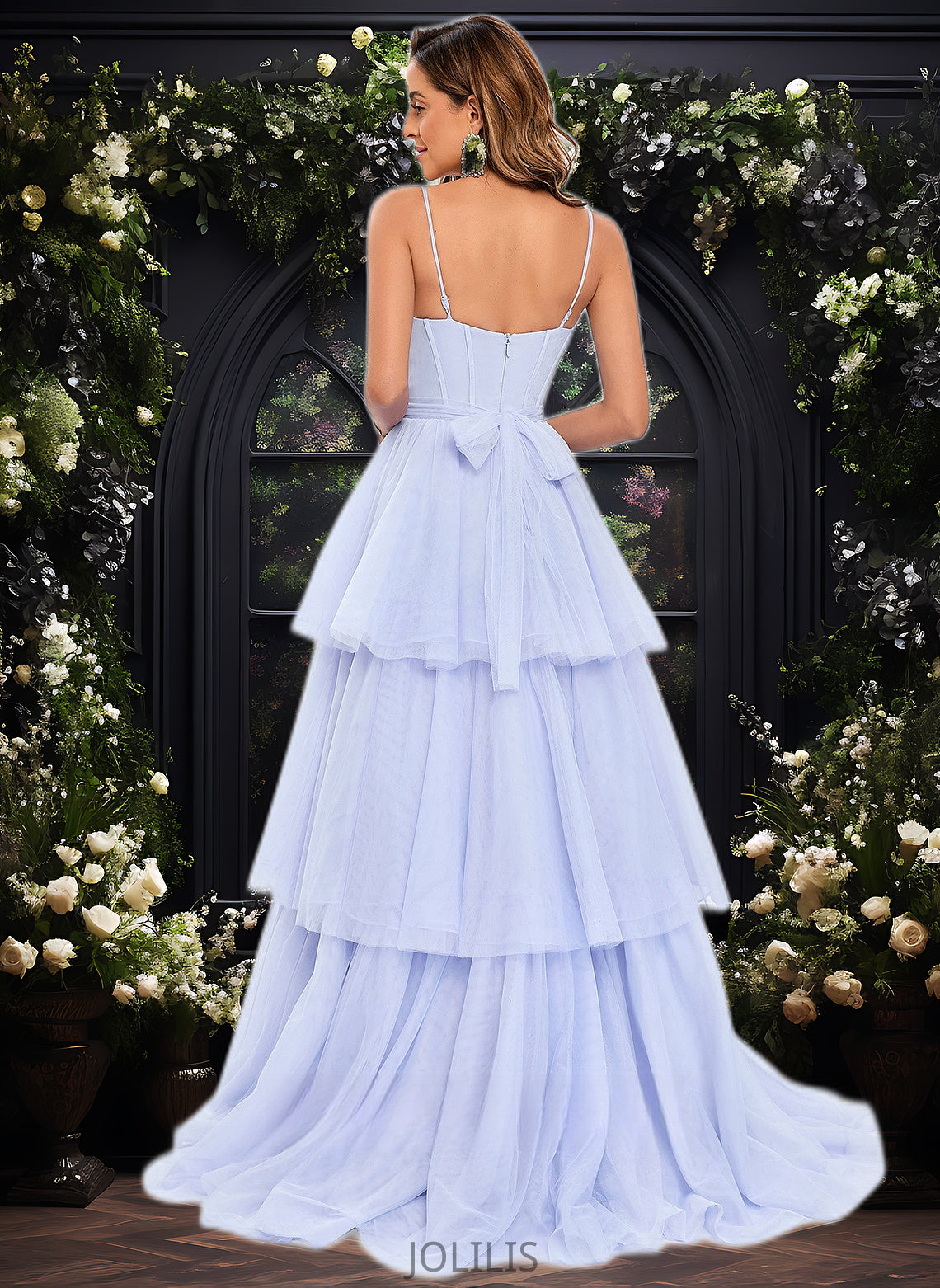 Alyson Ball-Gown/Princess Sweetheart Sweep Train Tulle Prom Dresses With Bow HIP0025843