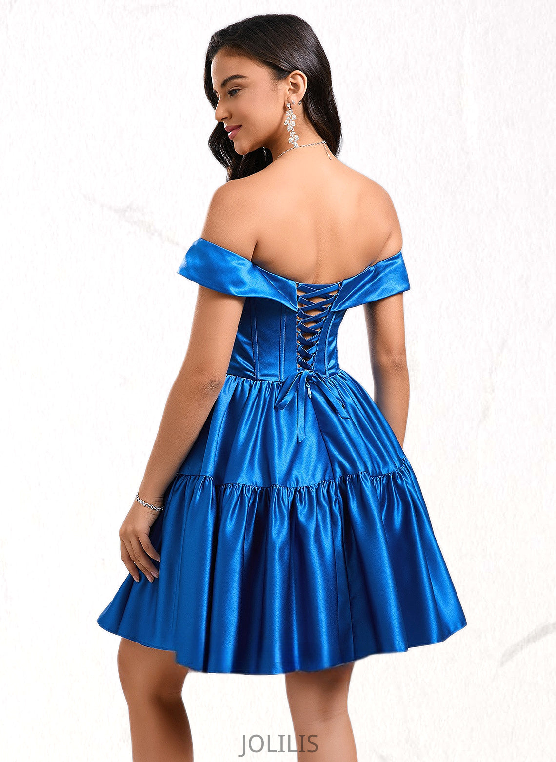 Alannah Ball-Gown/Princess Off the Shoulder Short Satin Homecoming Dress HIP0025680