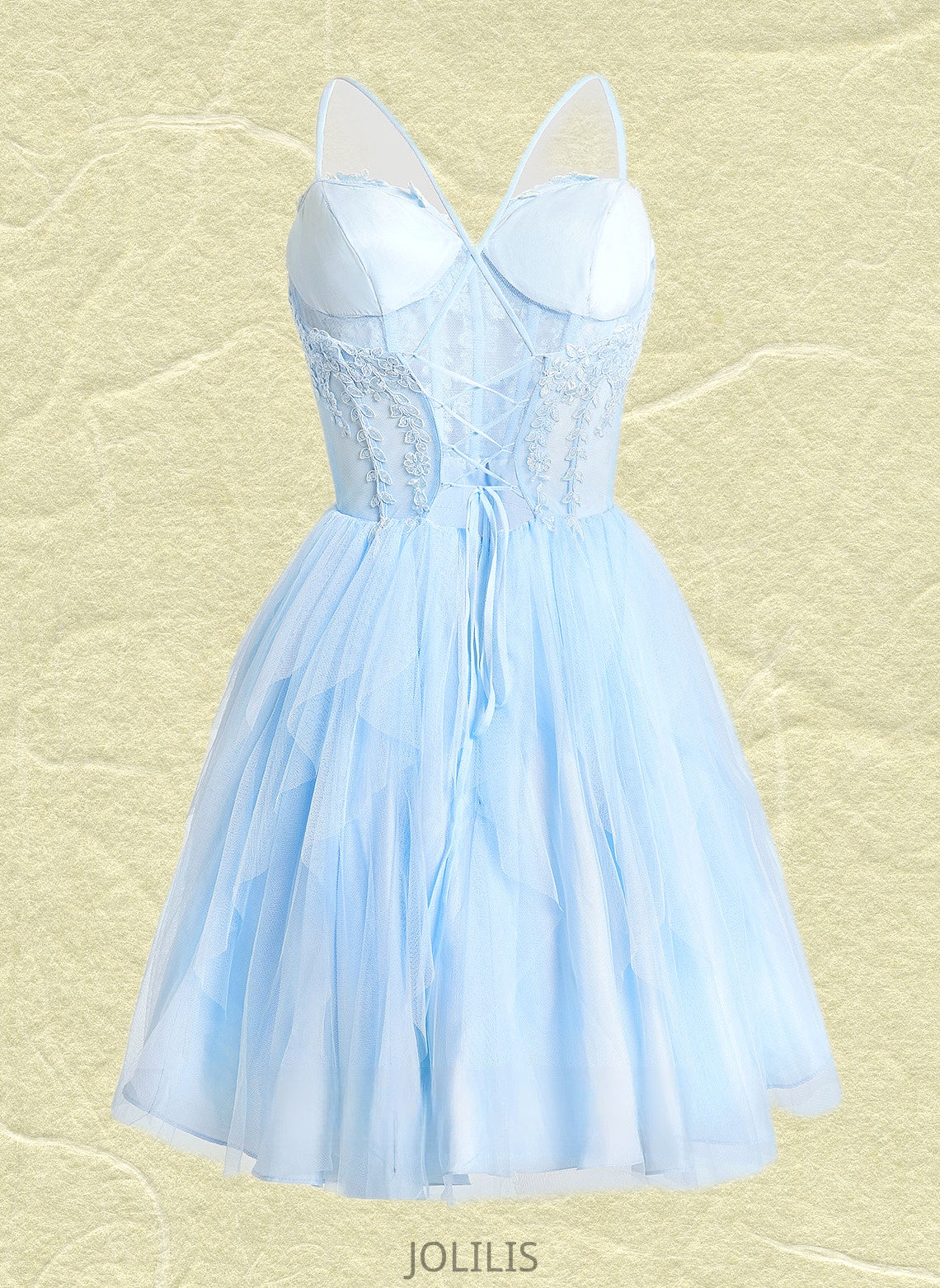 Madge Ball-Gown/Princess Sweetheart Short Lace Tulle Homecoming Dress With Ruffle HIP0025707