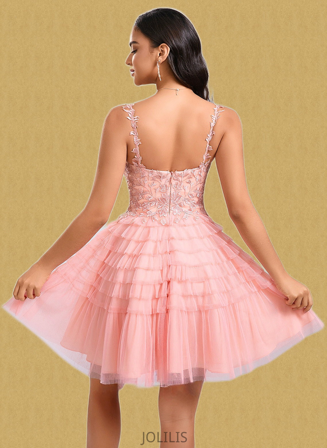 Lucille Ball-Gown/Princess Scoop Short Tulle Lace Homecoming Dress With Ruffle HIP0025676