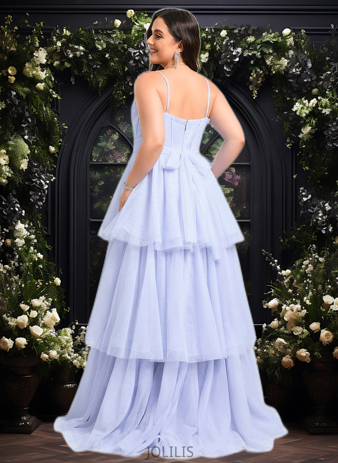 Alyson Ball-Gown/Princess Sweetheart Sweep Train Tulle Prom Dresses With Bow HIP0025843