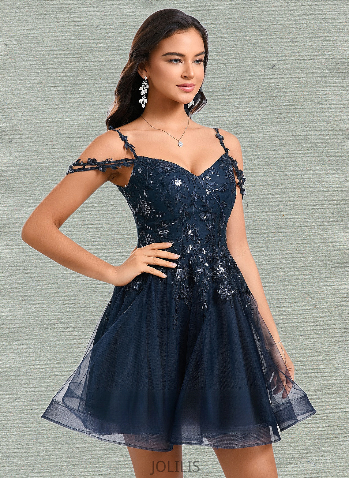 Aliana A-line V-Neck Short Tulle Lace Homecoming Dress With Sequins HIP0025642