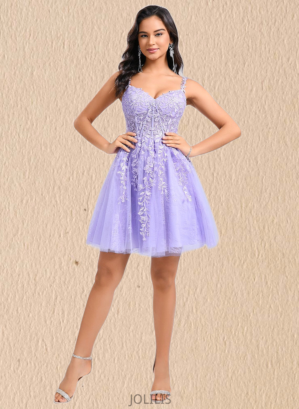 Aliana A-line V-Neck Short Tulle Lace Homecoming Dress HIP0025640