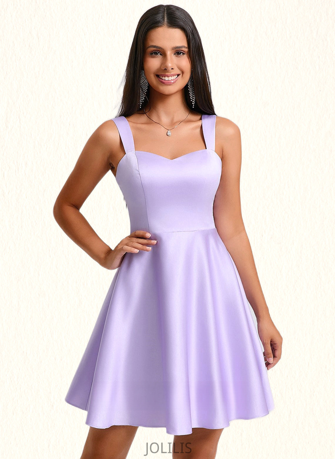 Sloane A-line Sweetheart Short Satin Homecoming Dress With Bow HIP0025682