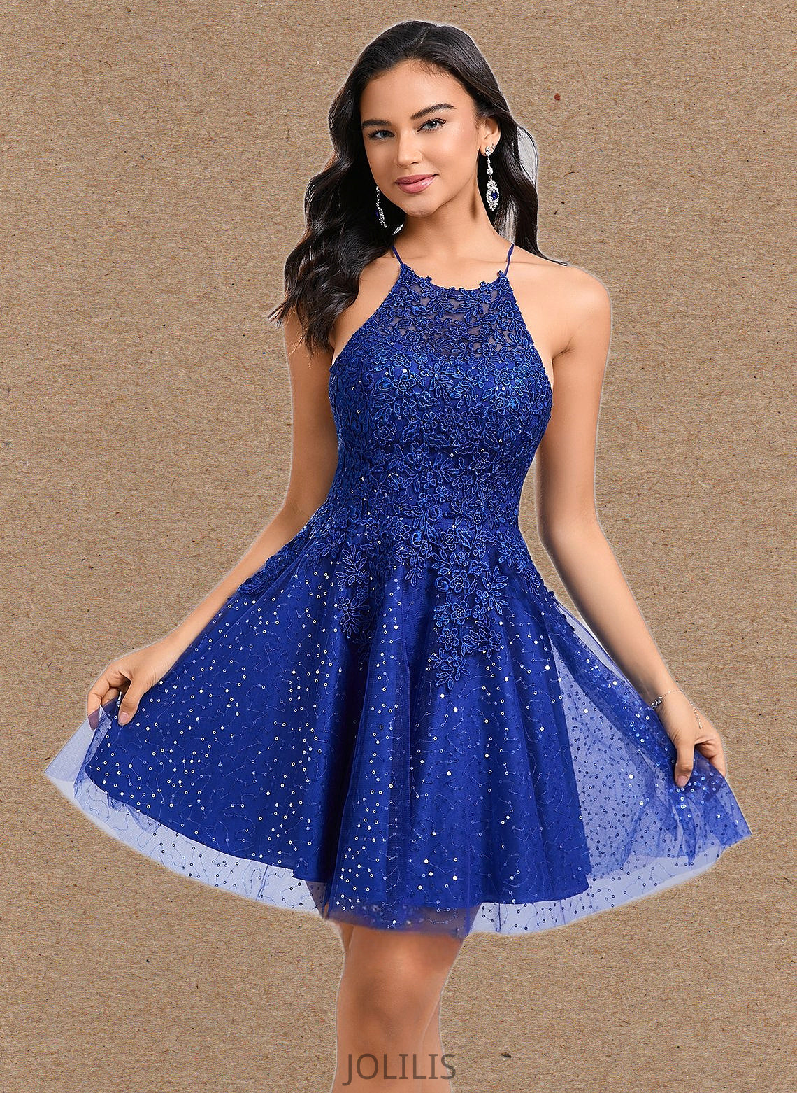 Patience A-line Scoop Short Tulle Lace Homecoming Dress With Sequins HIP0025688