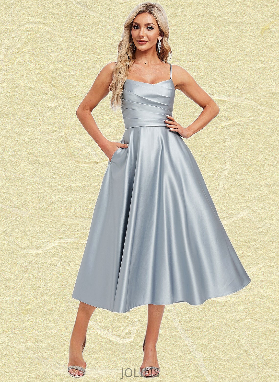 Amari A-line V-Neck Tea-Length Satin Homecoming Dress HIP0025694