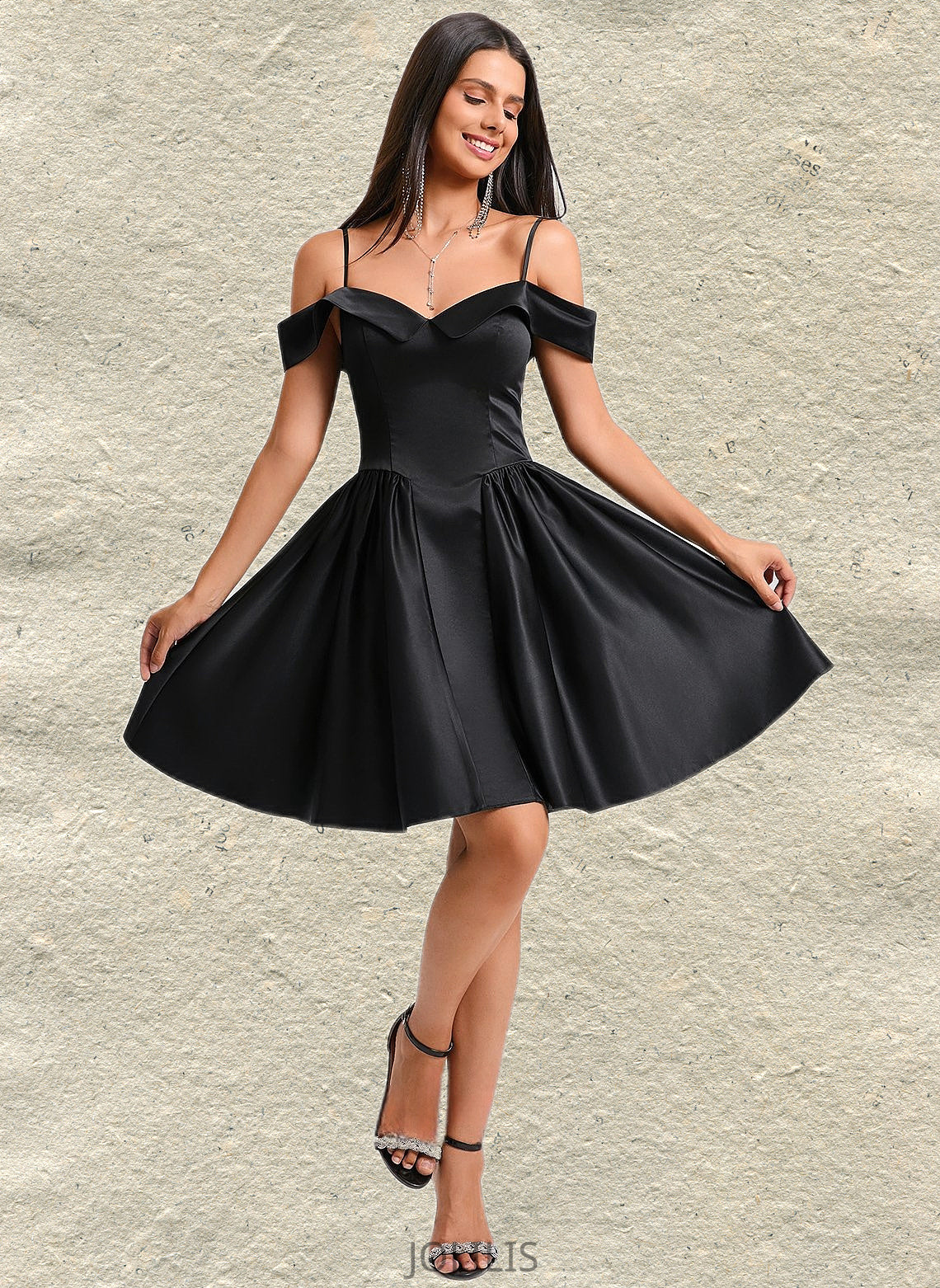 Lauryn A-line Off the Shoulder Short Satin Homecoming Dress HIP0025704