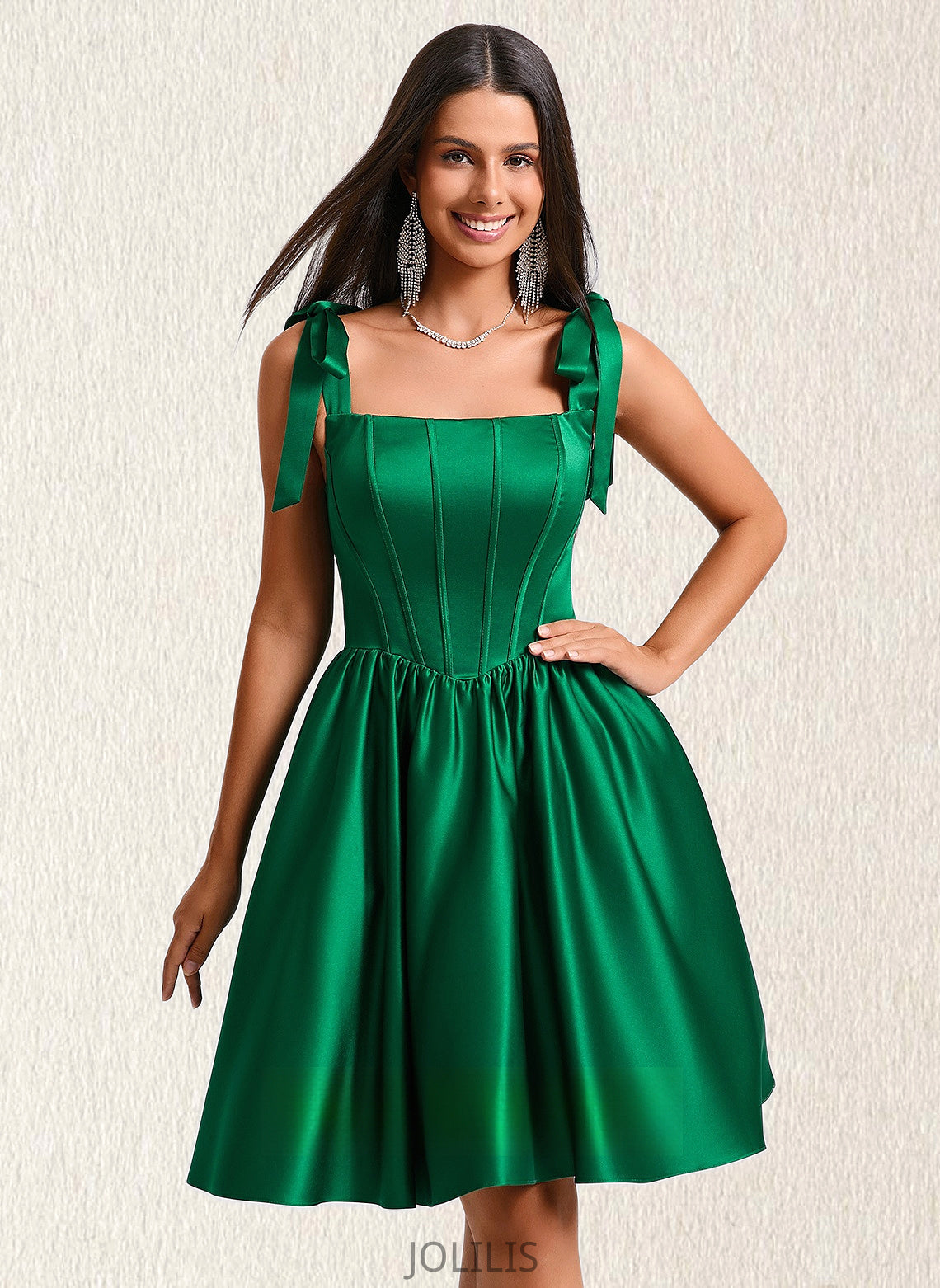 Sophie Ball-Gown/Princess Straight Short Satin Homecoming Dress With Bow HIP0025645