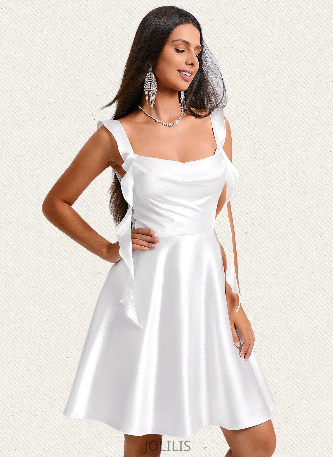 Fiona A-line Scoop Short Stretch Satin Homecoming Dress With Cascading Ruffles HIP0025653