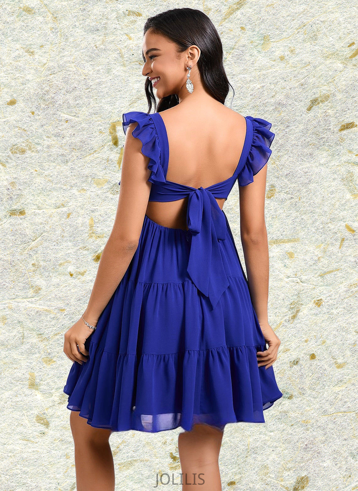 Kassidy A-line Square Short Chiffon Homecoming Dress With Bow HIP0025665