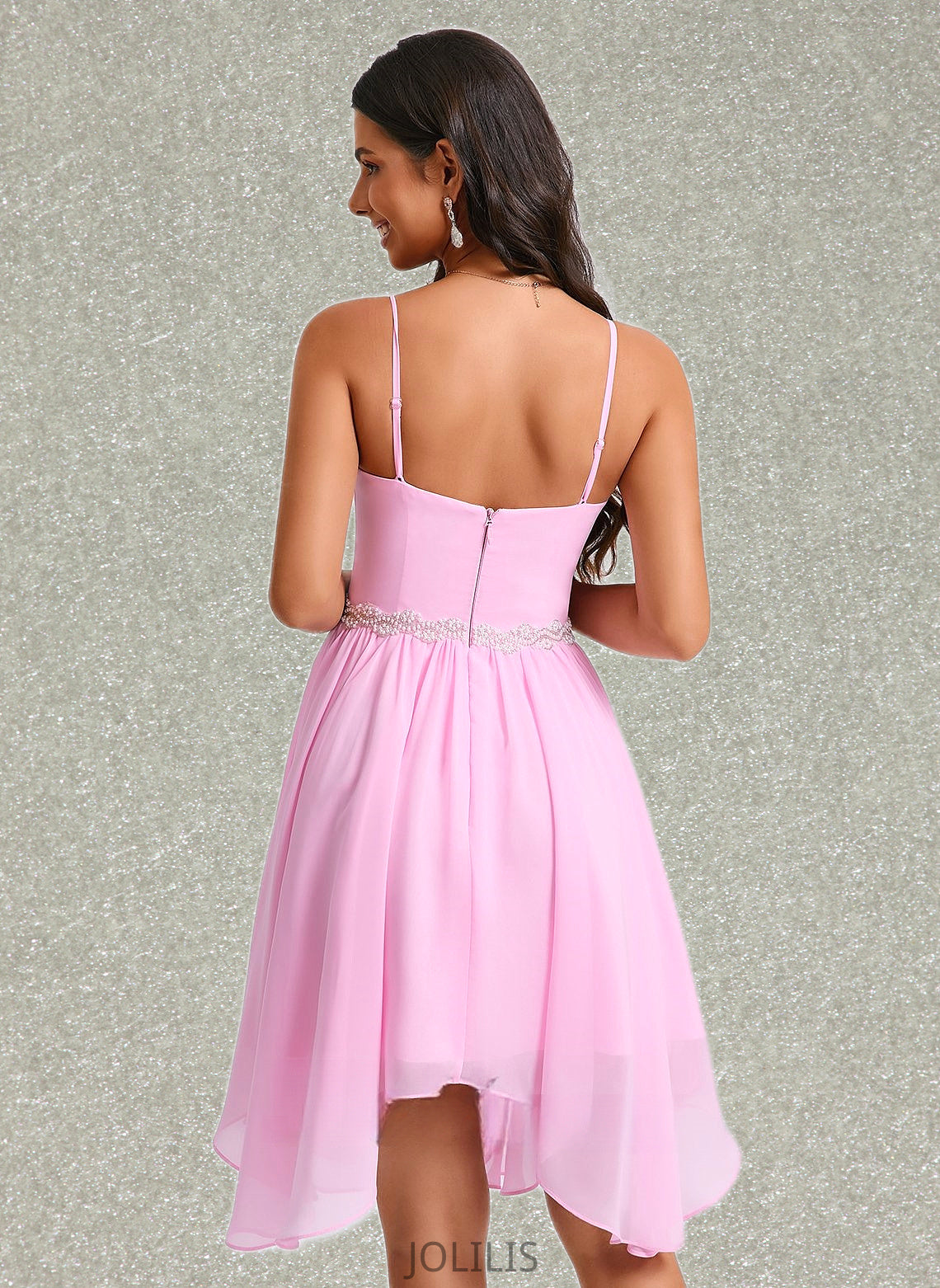 Macey A-line Sweetheart Asymmetrical Chiffon Homecoming Dress With Beading HIP0025690