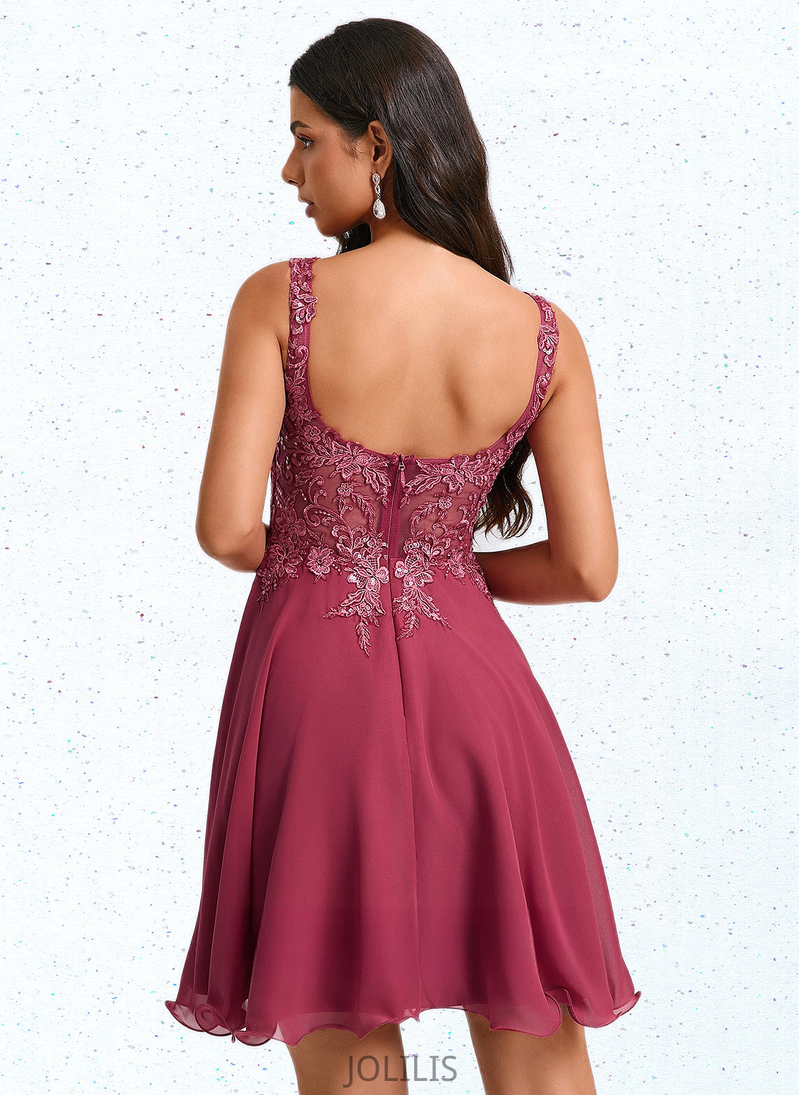 Kiersten A-line Scoop Short Chiffon Homecoming Dress With Sequins Appliques Lace HIP0025681