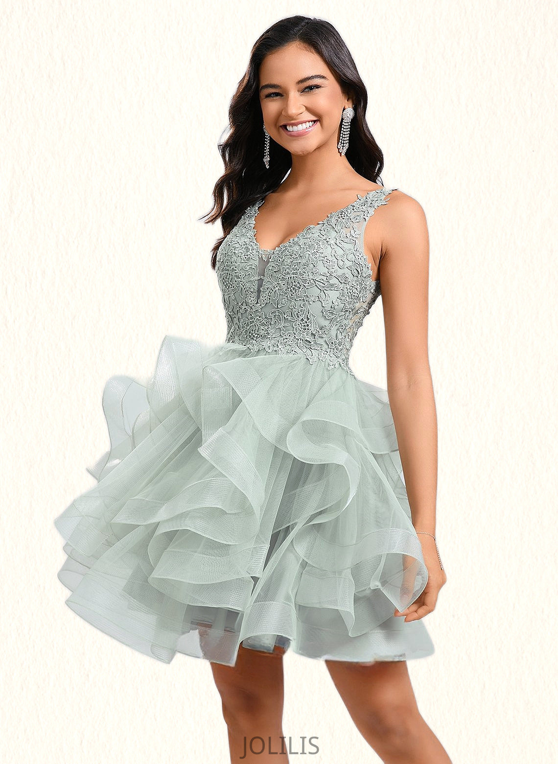 Alicia Ball-Gown/Princess V-Neck Short Tulle Lace Homecoming Dress HIP0025671