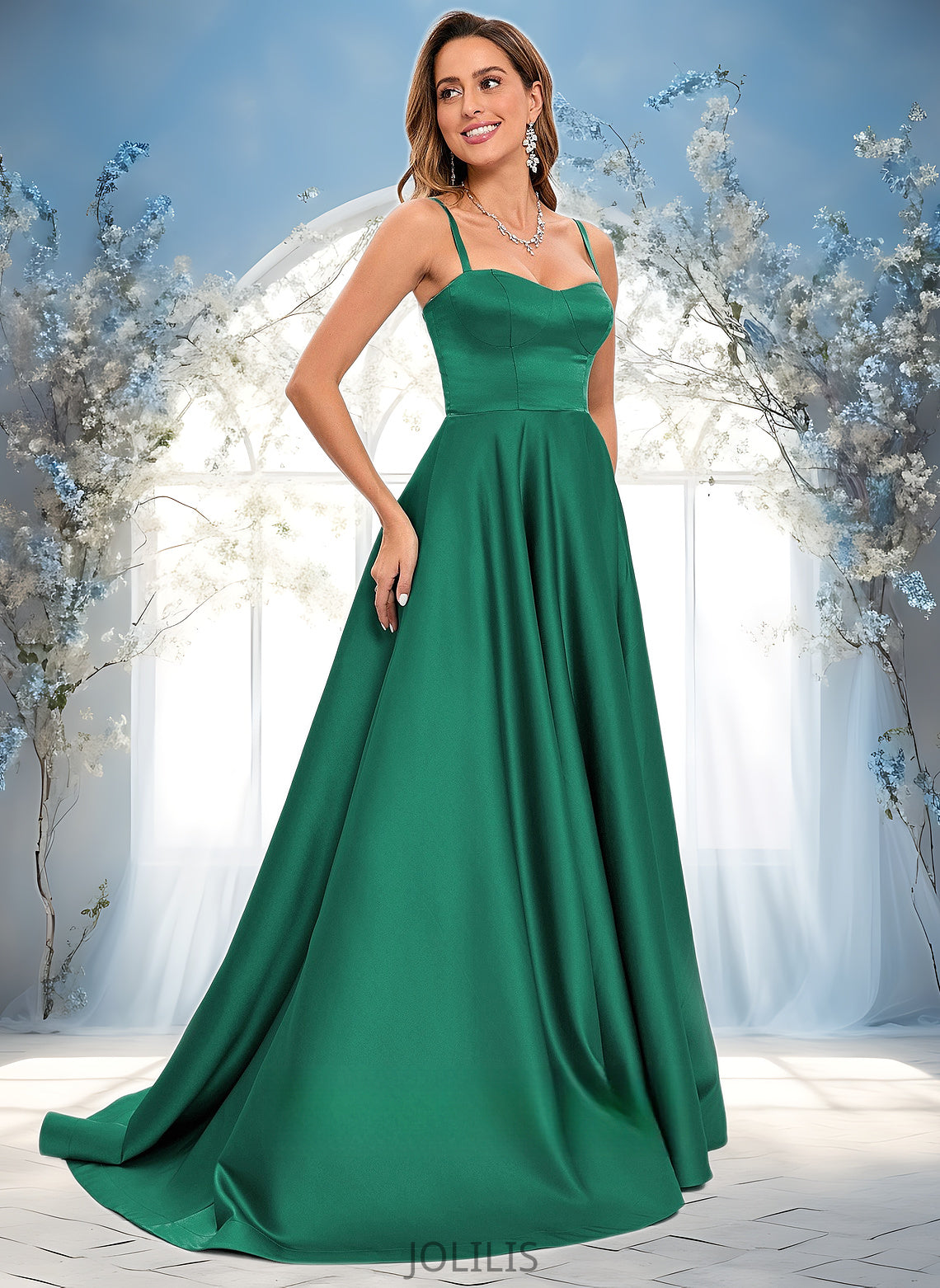 Annika A-line Sweetheart Sweep Train Satin Prom Dresses HIP0025846