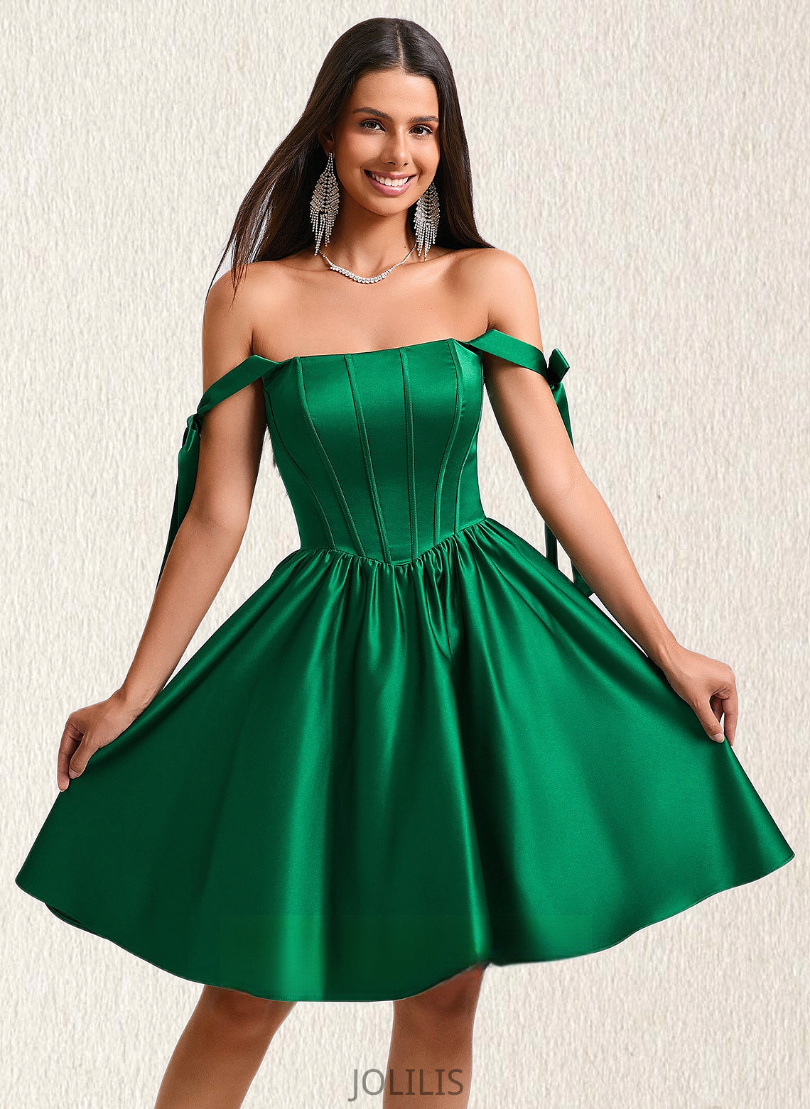 Sophie Ball-Gown/Princess Straight Short Satin Homecoming Dress With Bow HIP0025645