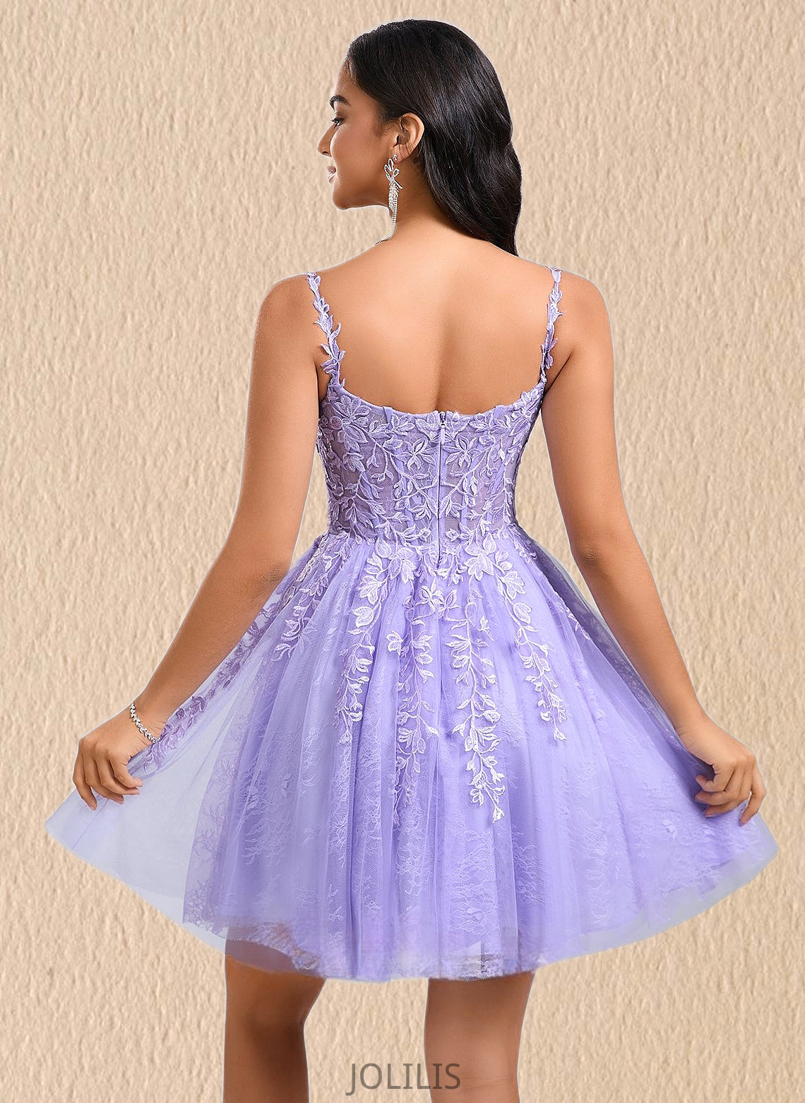 Aliana A-line V-Neck Short Tulle Lace Homecoming Dress HIP0025640