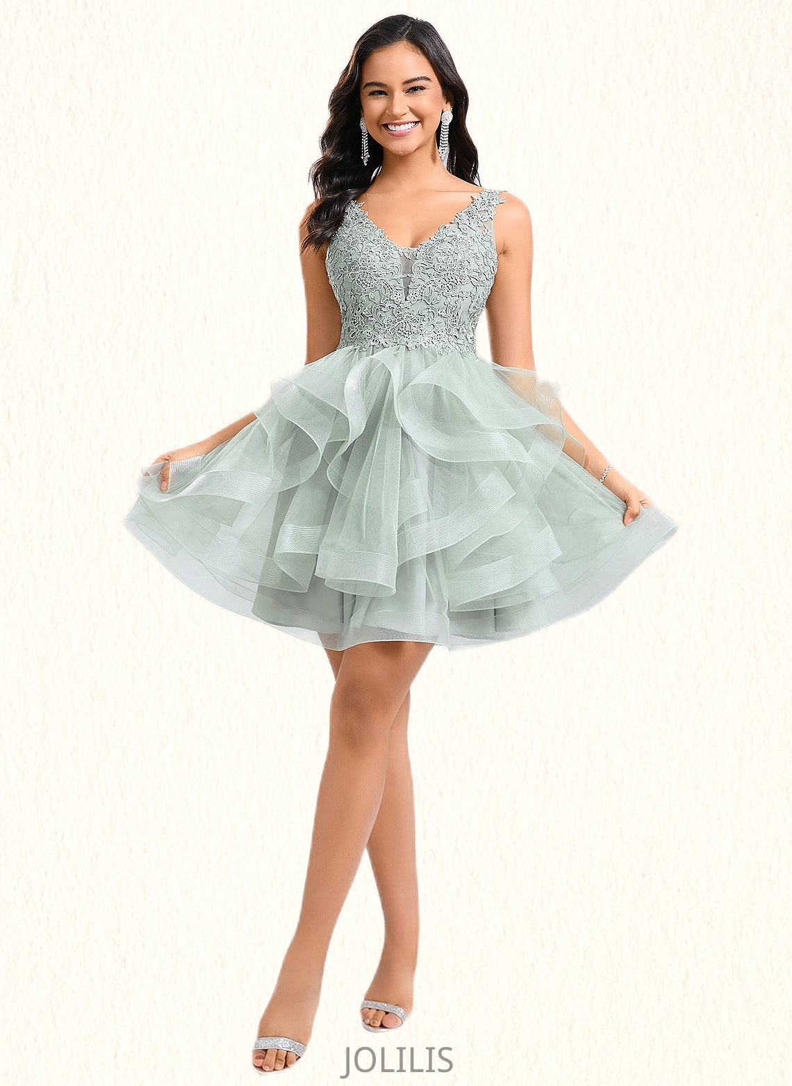 Alicia Ball-Gown/Princess V-Neck Short Tulle Lace Homecoming Dress HIP0025671