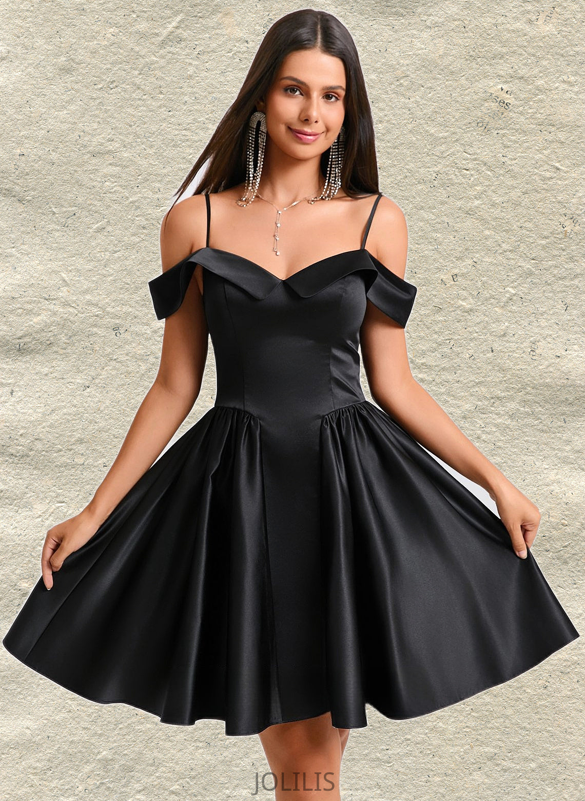 Lauryn A-line Off the Shoulder Short Satin Homecoming Dress HIP0025704