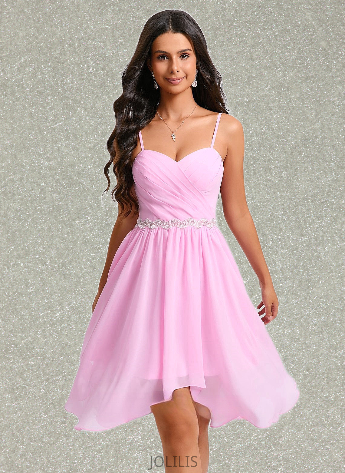 Macey A-line Sweetheart Asymmetrical Chiffon Homecoming Dress With Beading HIP0025690