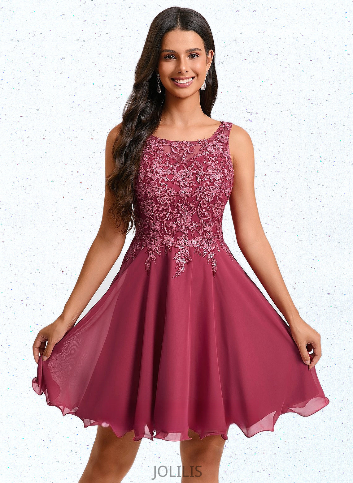 Kiersten A-line Scoop Short Chiffon Homecoming Dress With Sequins Appliques Lace HIP0025681