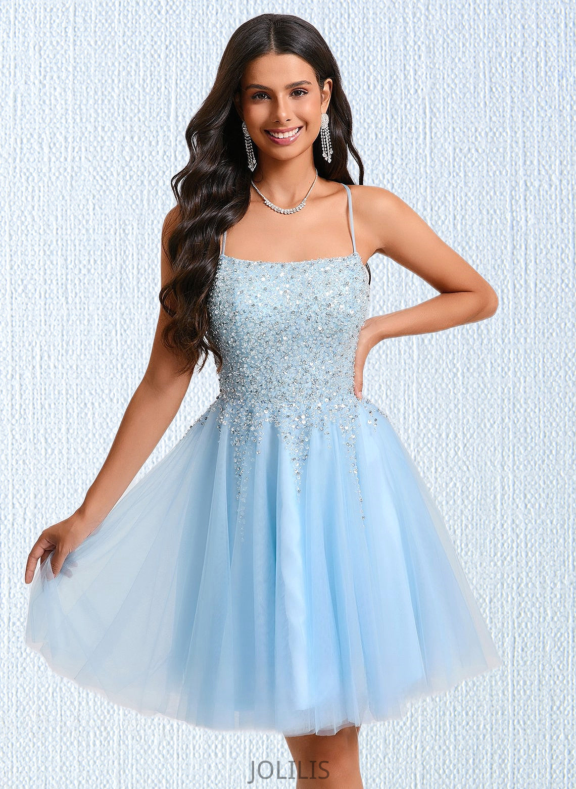 Aliza A-line Scoop Short Tulle Sequin Homecoming Dress With Sequins Beading HIP0025706