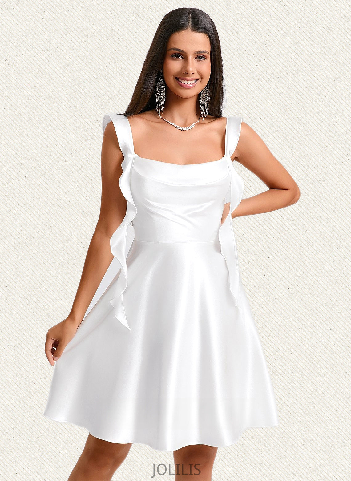 Fiona A-line Scoop Short Stretch Satin Homecoming Dress With Cascading Ruffles HIP0025653