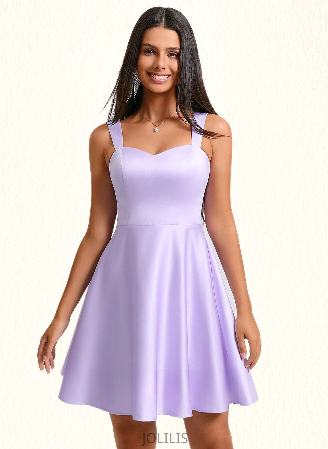 Sloane A-line Sweetheart Short Satin Homecoming Dress With Bow HIP0025682