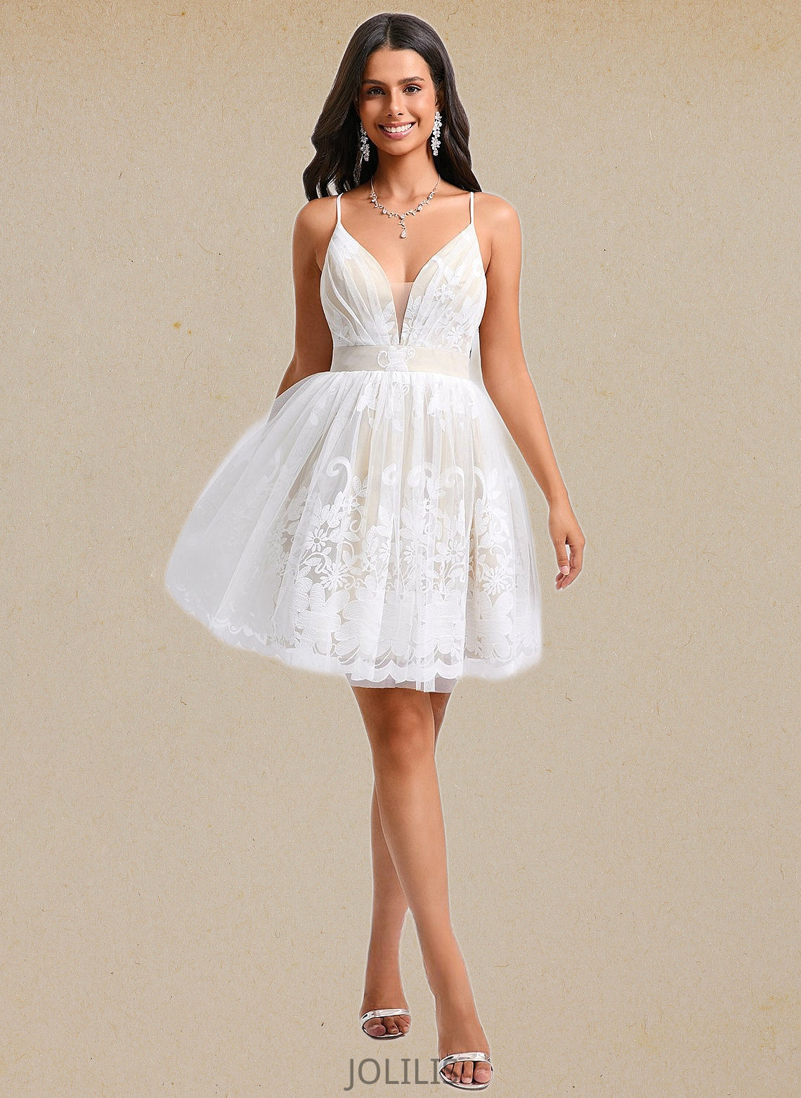 Rowan Ball-Gown/Princess V-Neck Short Tulle Lace Homecoming Dress With Pleated HIP0025711