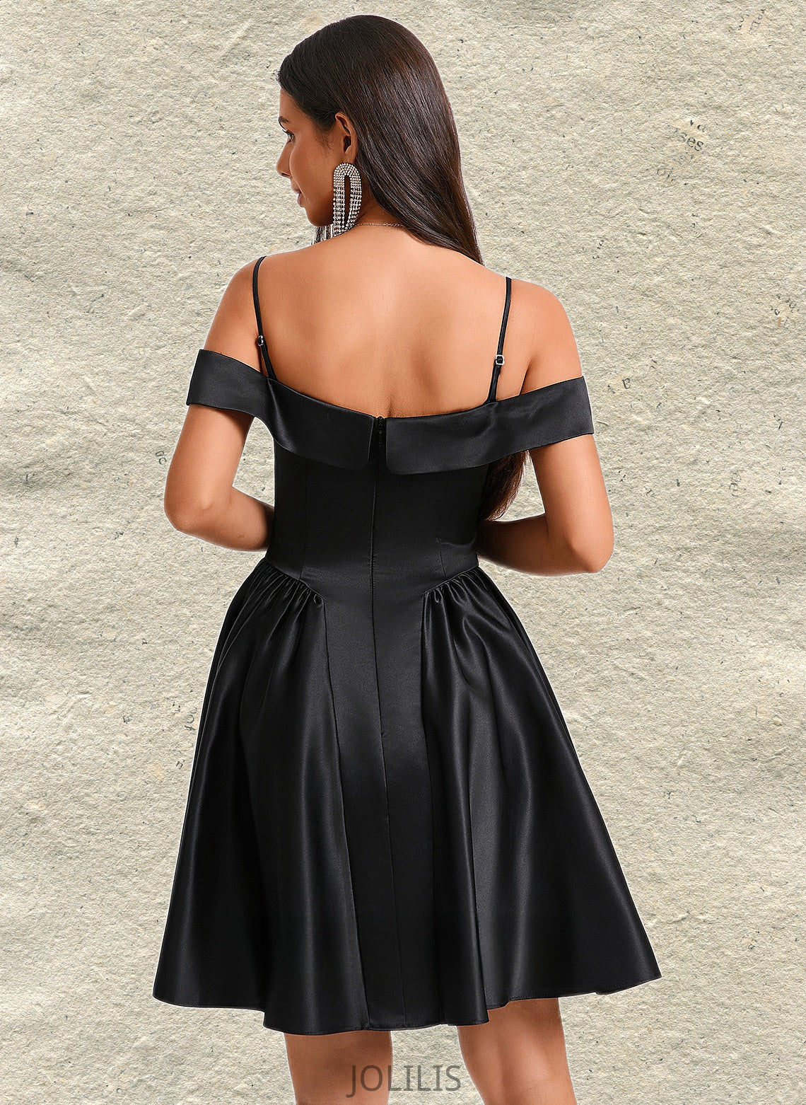 Lauryn A-line Off the Shoulder Short Satin Homecoming Dress HIP0025704