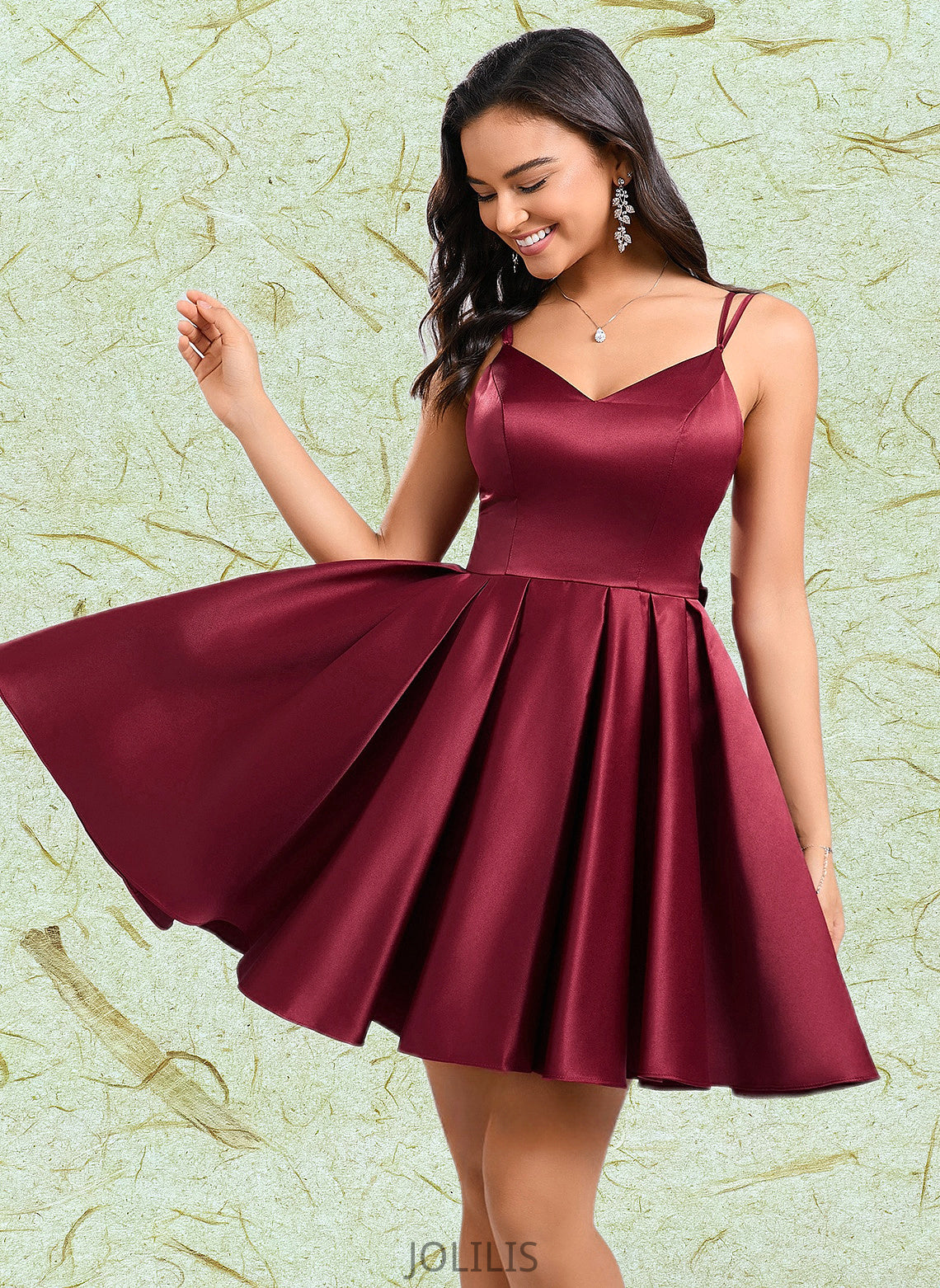 Shiloh Ball-Gown/Princess V-Neck Short Satin Homecoming Dress With Bow HIP0025662