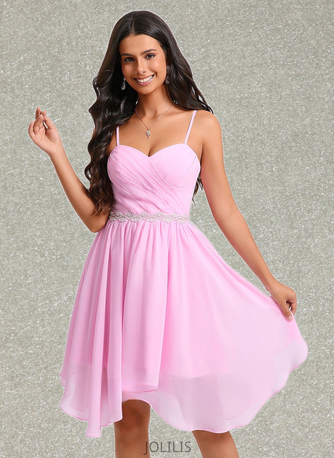 Macey A-line Sweetheart Asymmetrical Chiffon Homecoming Dress With Beading HIP0025690