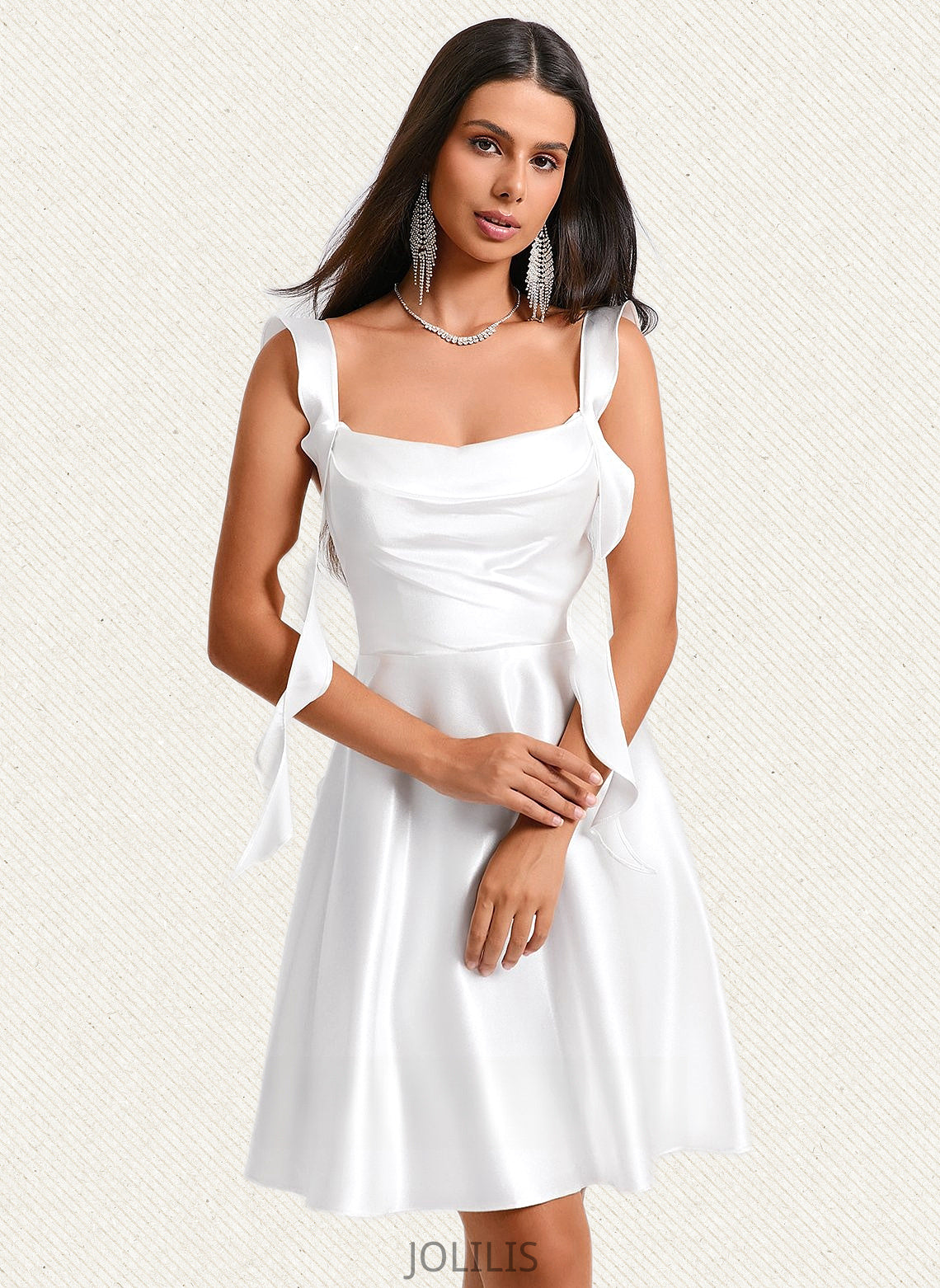 Fiona A-line Scoop Short Stretch Satin Homecoming Dress With Cascading Ruffles HIP0025653