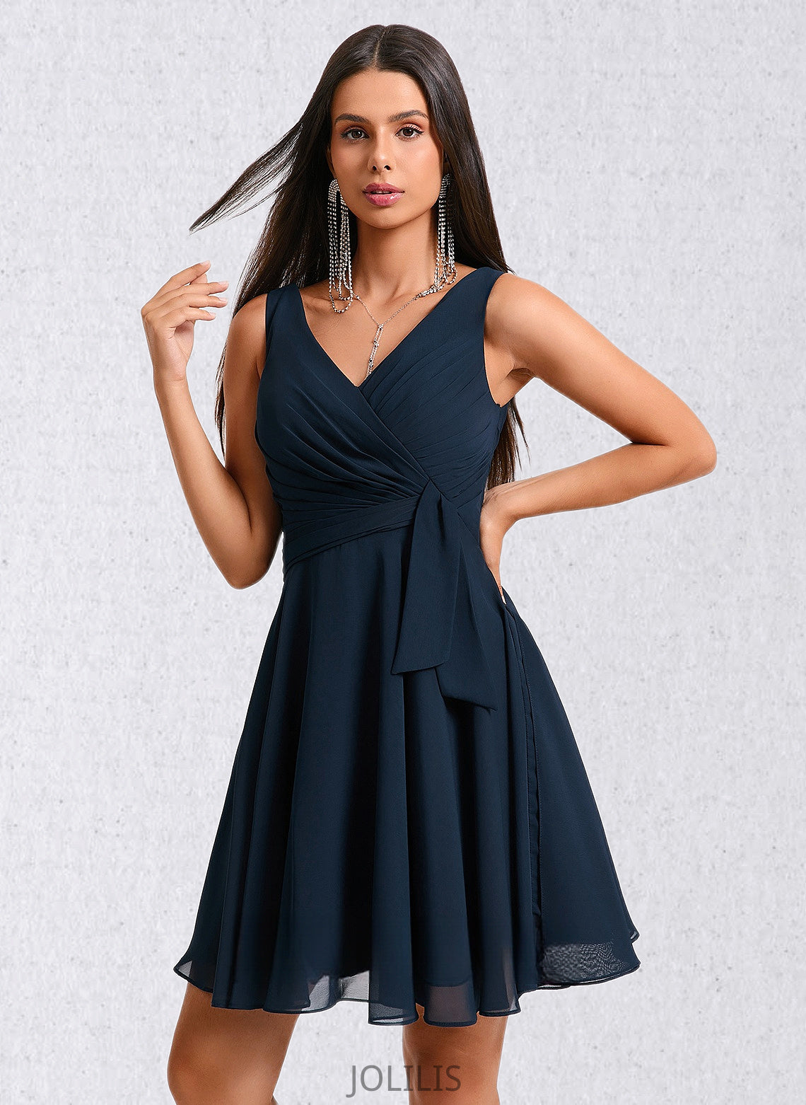 Izabelle A-line V-Neck Short Chiffon Homecoming Dress With Pleated HIP0025644