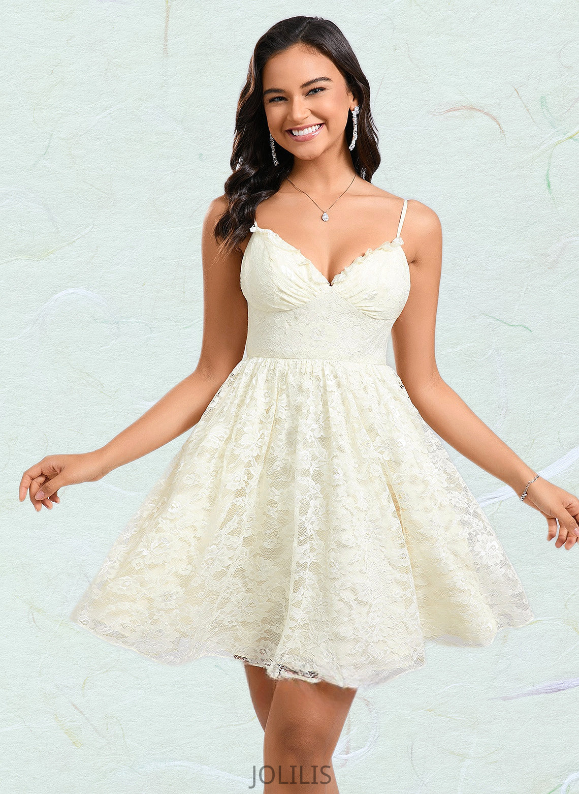 Helga A-line V-Neck Short Lace Homecoming Dress HIP0025708