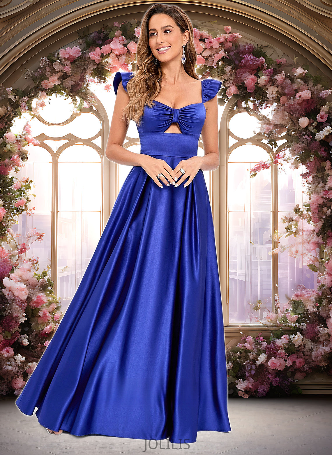 Anya Ball-Gown/Princess Sweetheart Floor-Length Satin Prom Dresses HIP0025859