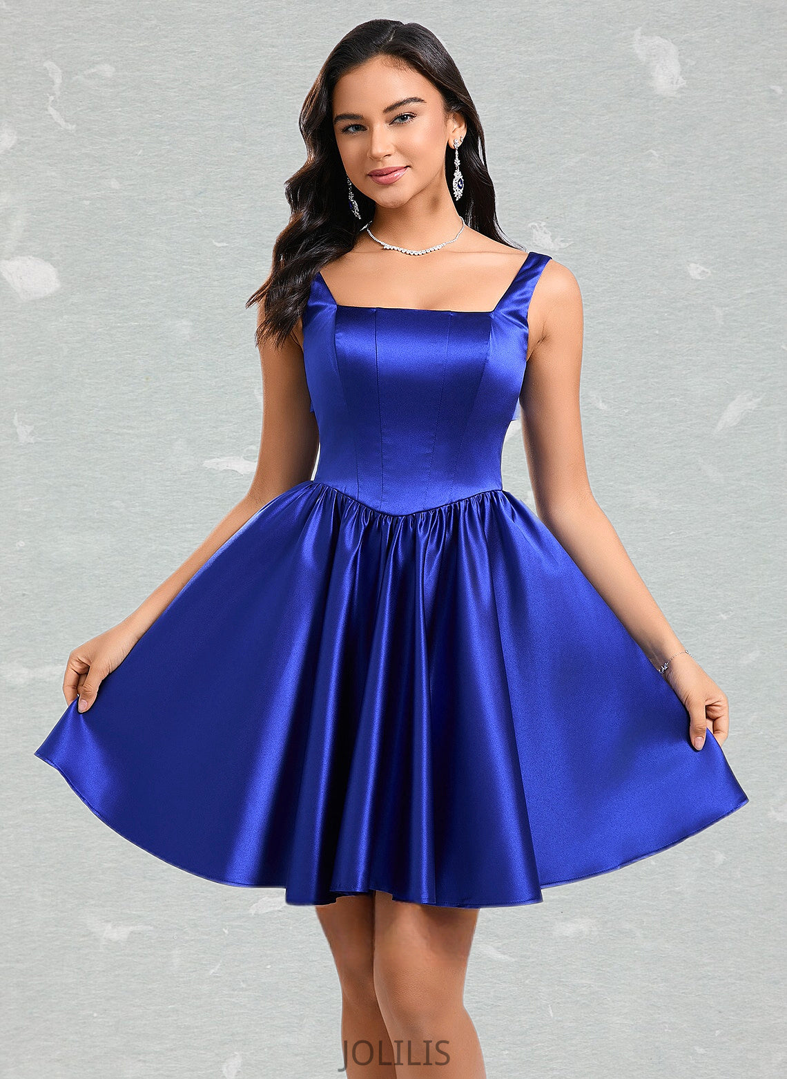 Ashly A-line Square Short Satin Homecoming Dress With Bow HIP0025672