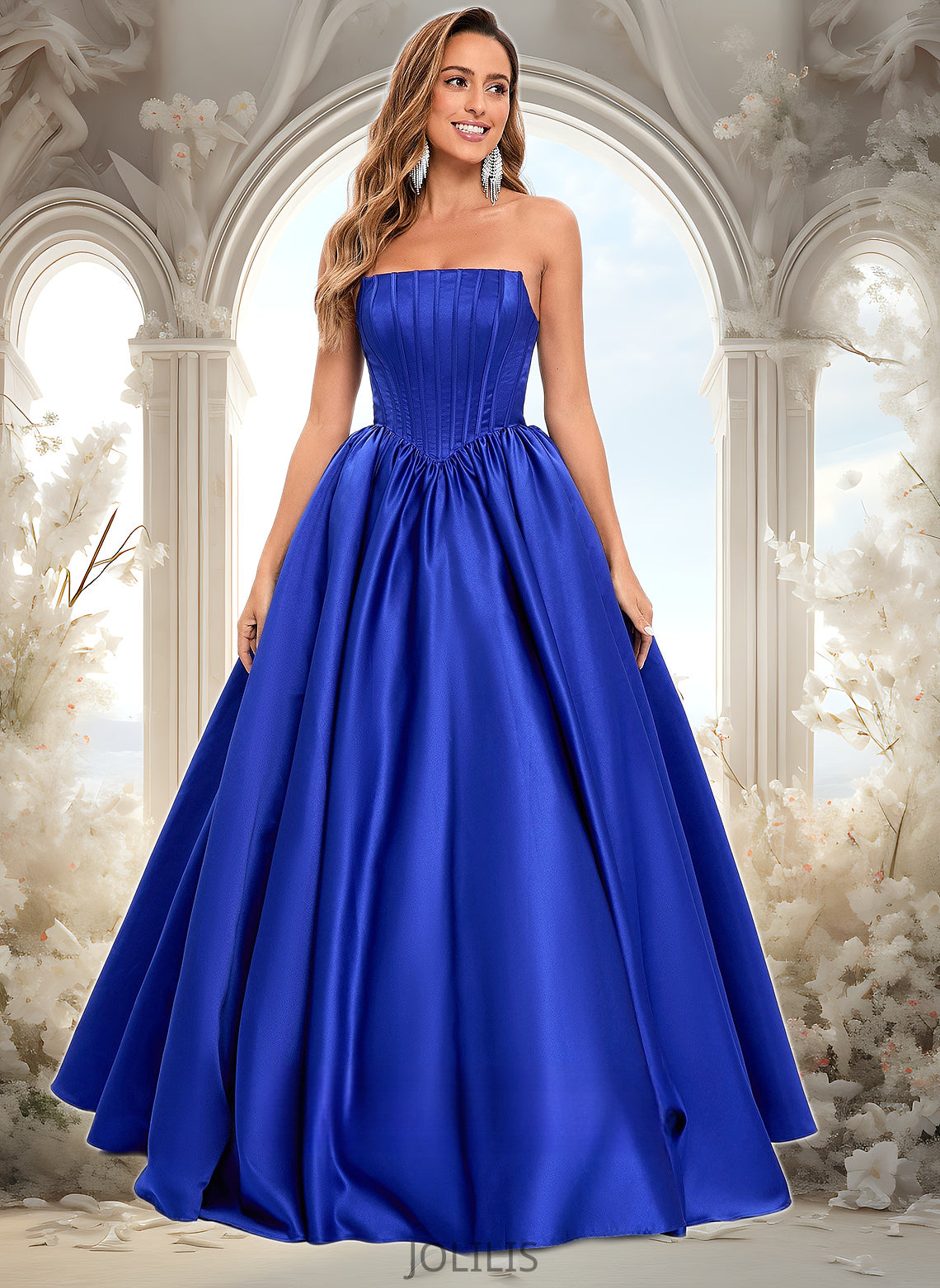 Cindy Ball-Gown/Princess Straight Floor-Length Satin Prom Dresses HIP0025831