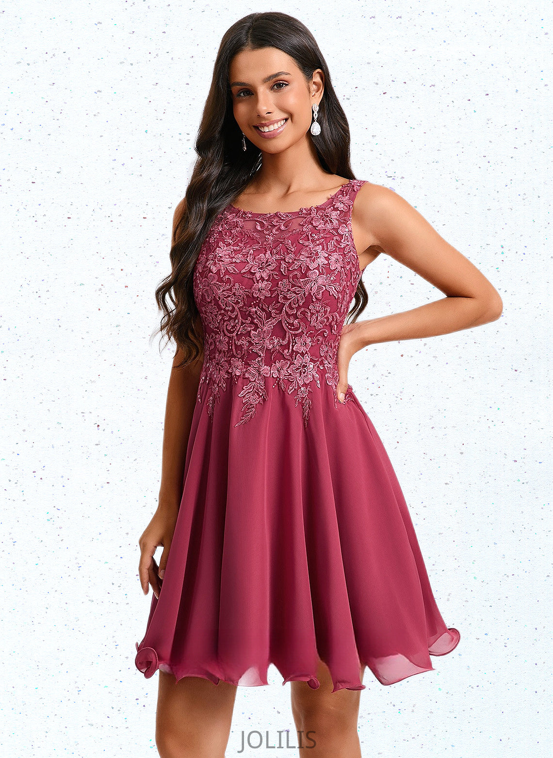 Kiersten A-line Scoop Short Chiffon Homecoming Dress With Sequins Appliques Lace HIP0025681