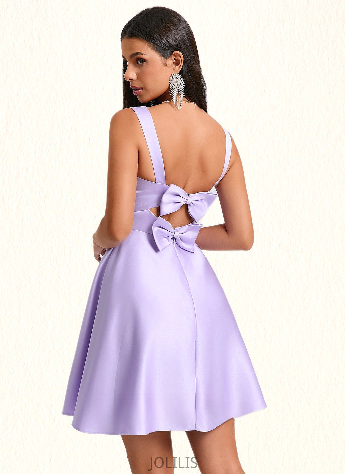 Sloane A-line Sweetheart Short Satin Homecoming Dress With Bow HIP0025682