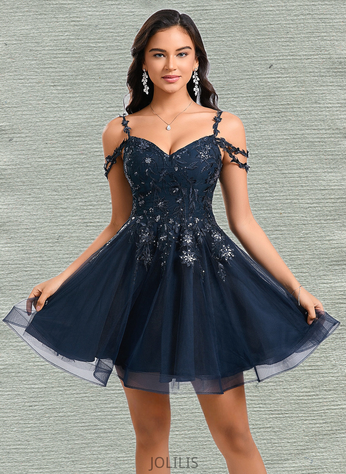 Aliana A-line V-Neck Short Tulle Lace Homecoming Dress With Sequins HIP0025642