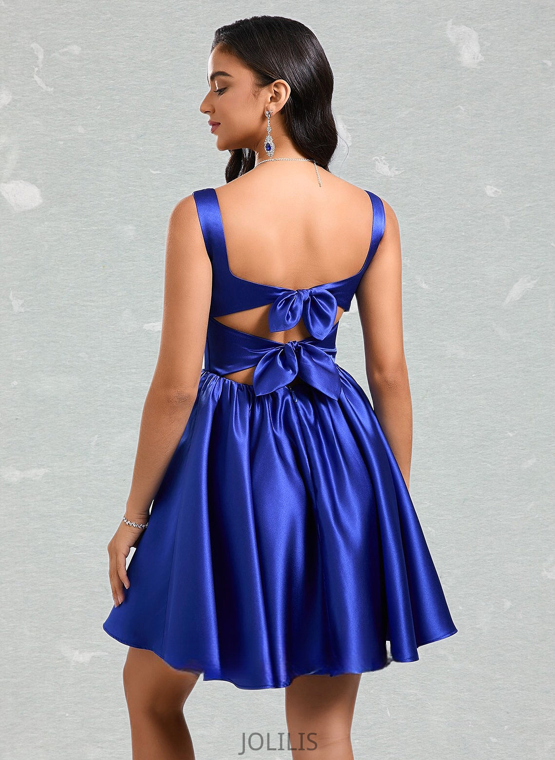 Ashly A-line Square Short Satin Homecoming Dress With Bow HIP0025672