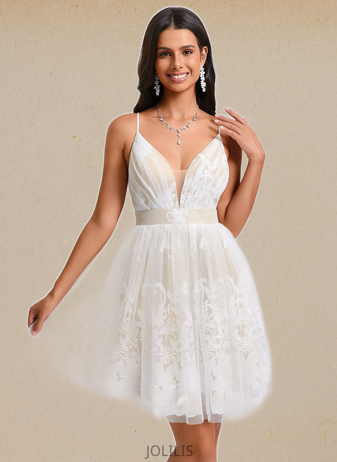 Rowan Ball-Gown/Princess V-Neck Short Tulle Lace Homecoming Dress With Pleated HIP0025711