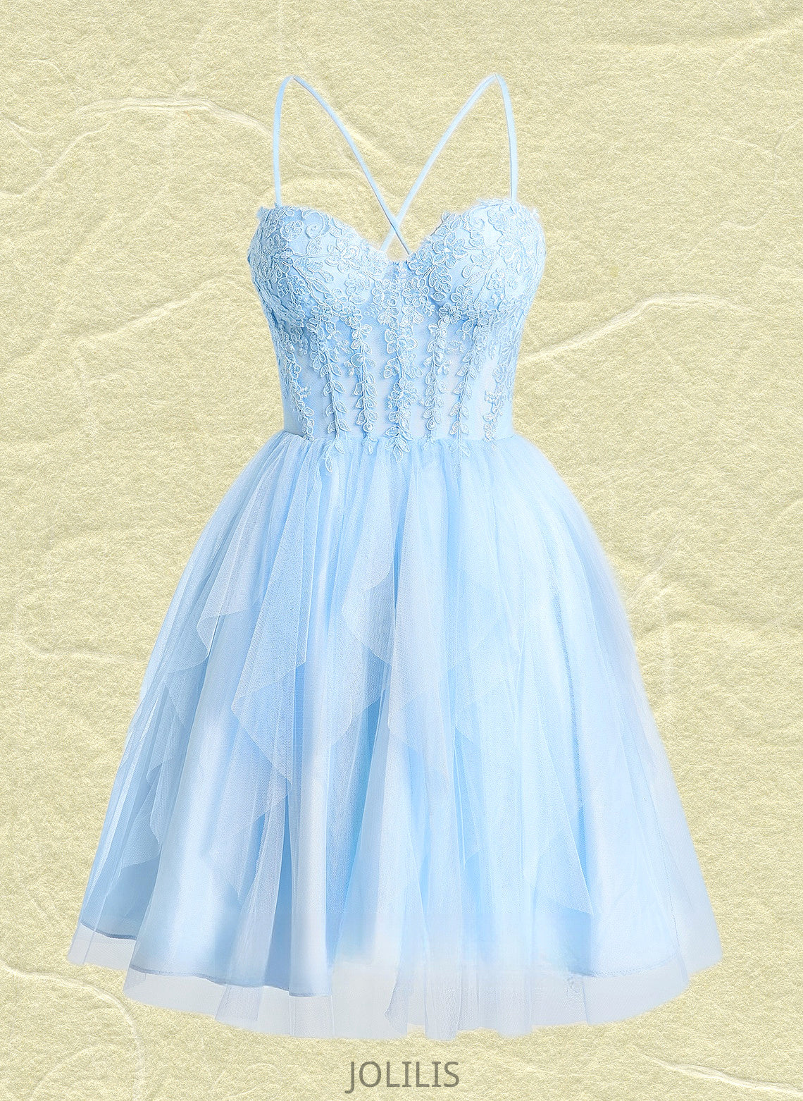 Madge Ball-Gown/Princess Sweetheart Short Lace Tulle Homecoming Dress With Ruffle HIP0025707