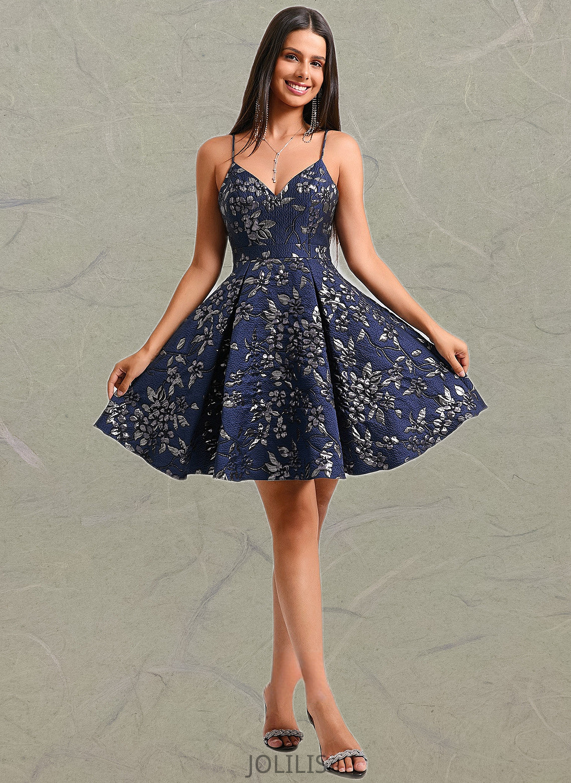 Crystal A-line V-Neck Short Jacquard Homecoming Dress HIP0025701