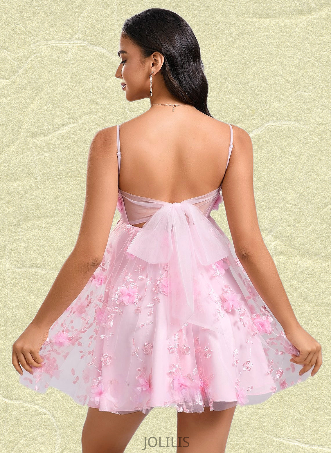 Sal A-line Straight Mini Lace Homecoming Dress With Bow Flower HIP0025670