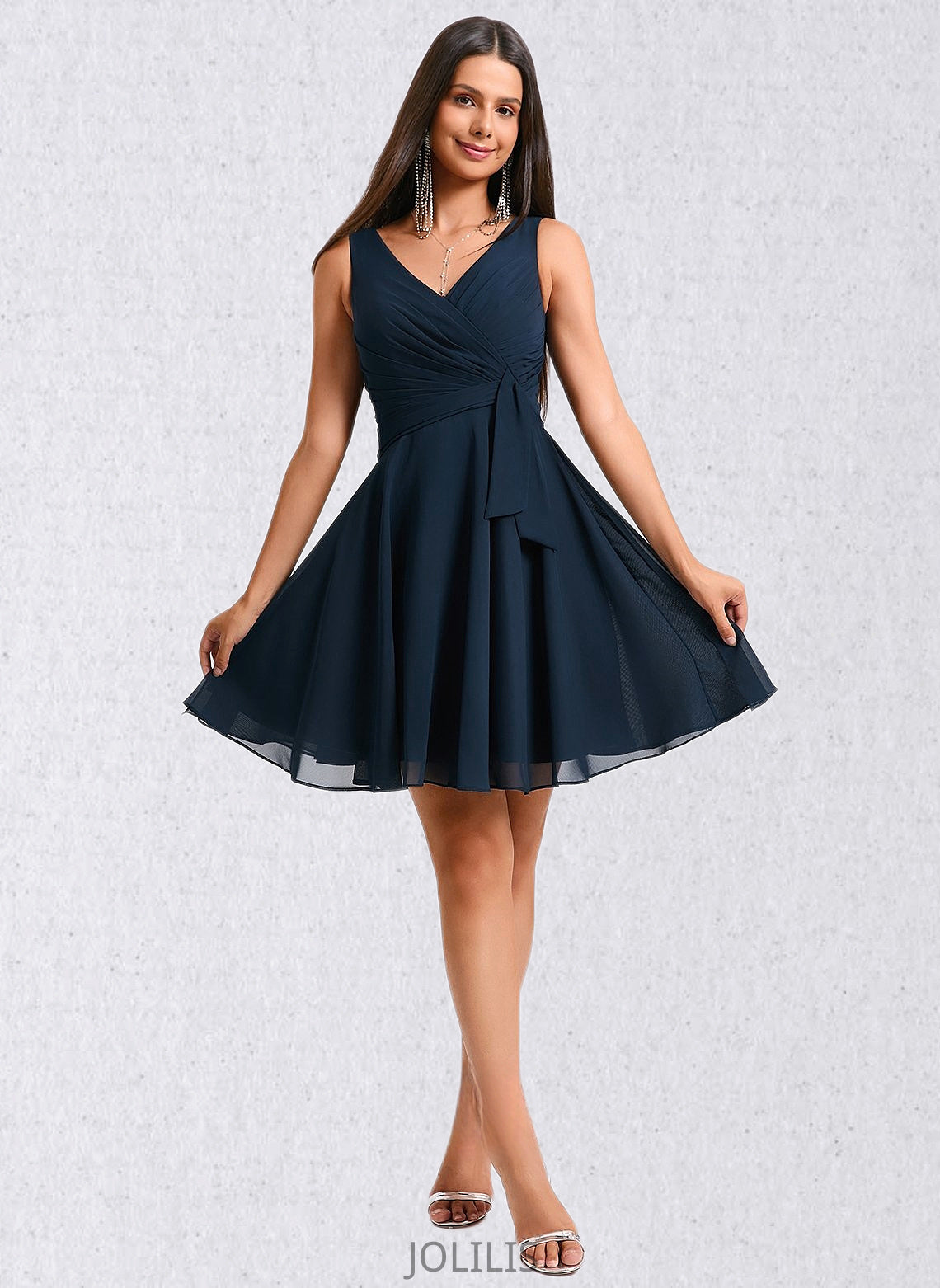 Izabelle A-line V-Neck Short Chiffon Homecoming Dress With Pleated HIP0025644