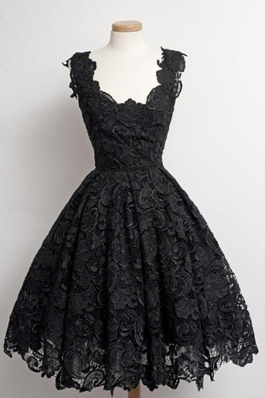 Black Lace Strap Prom Dress Homecoming Dress ED20