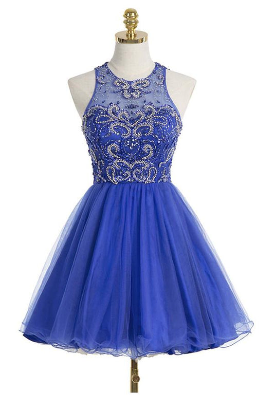 Royal Blue Organza Scoop Short Homecoming Dresses ED27